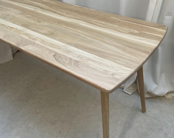 Bespoke handmade wooden table / desk. 180 x 60, tapered solid oak wood legs. Natural, light, , medium, dark hipster urban curved ends