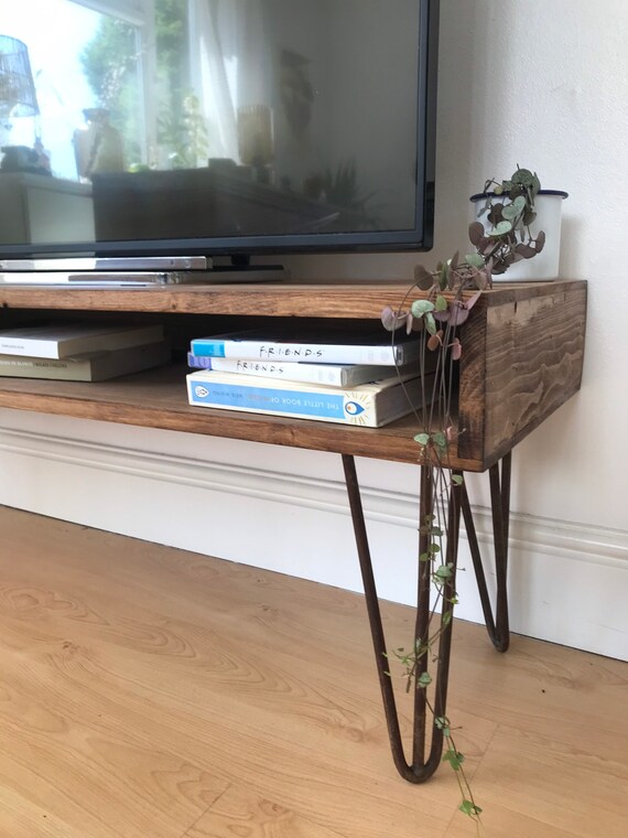 Handmade Tv Stand Media Centre Hairpin Leg 120cm X 35cm Waxed