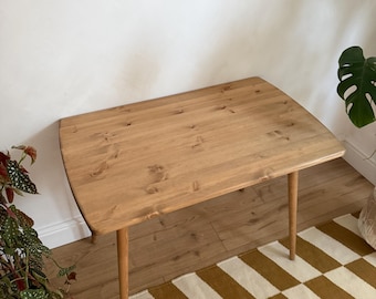Bespoke handmade wooden table / desk. 120 x 58 tapered wood legs. Natural, light, medium, dark hipster urban style any size. Curved sides