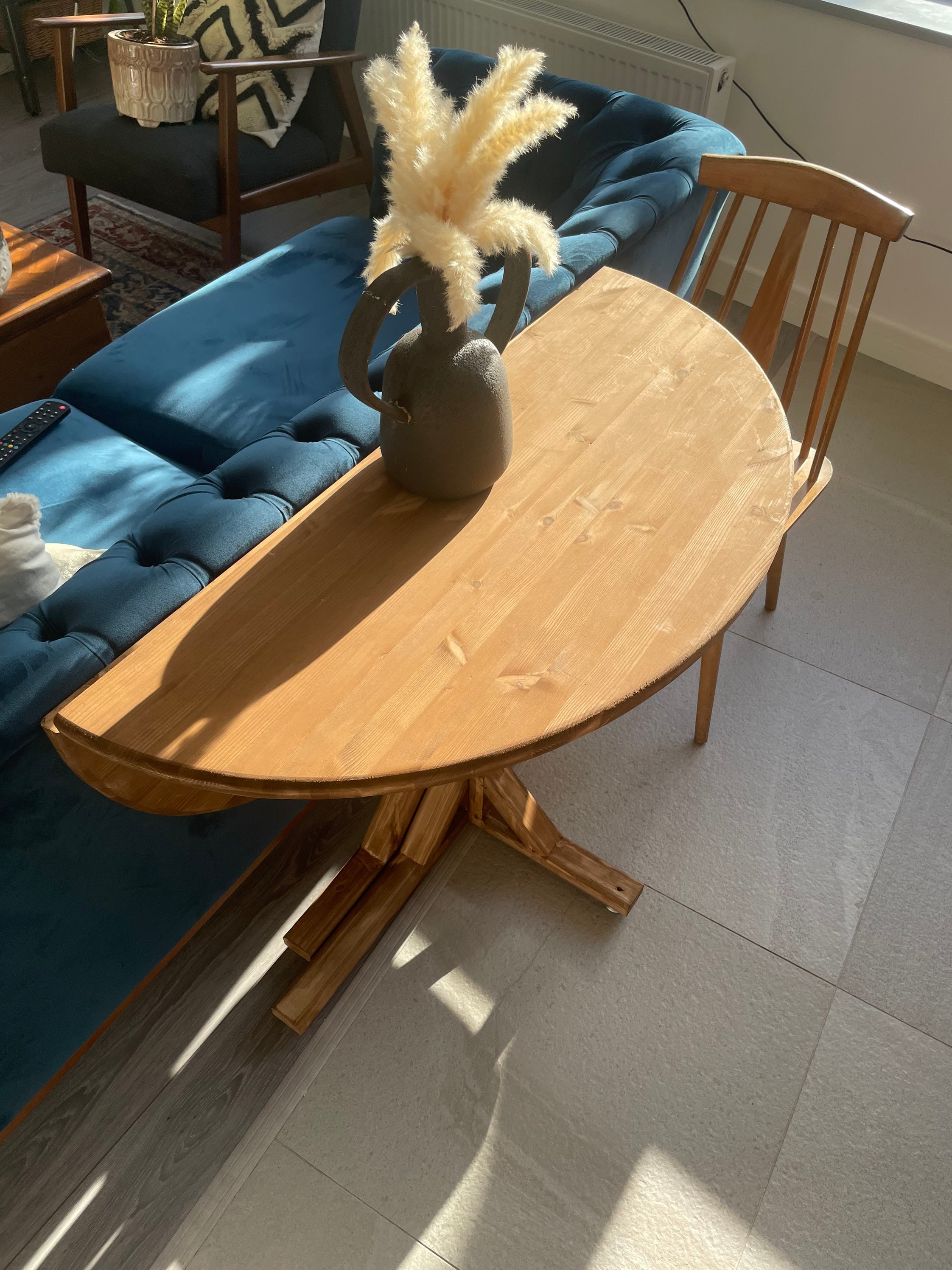 Handmade Folding Fold Down Dining Table. Half Moon Drop Leaf