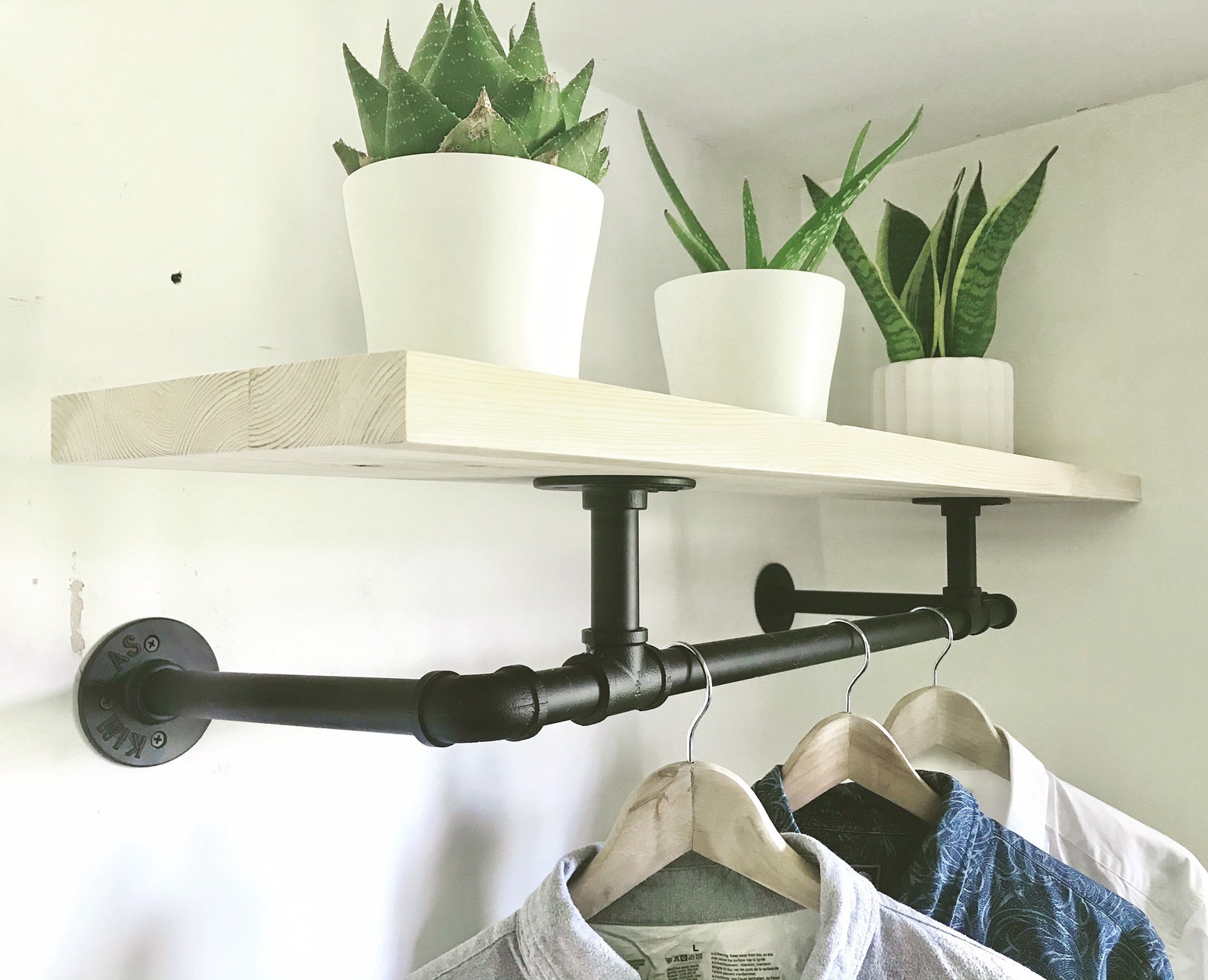 Bespoke Pipe Clothes Rail Shelf Hanger Shelve Wood 100cm Waxed Etsy UK