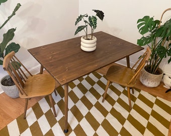 Rectangular dining table. Solid wood table. Kitchen table. Tapered wooden legs. Large, natural, light, handmade, inside / outside