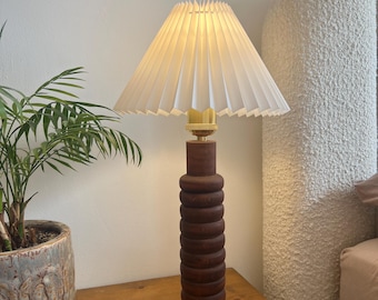 Handcrafted Wooden thin Table Lamp with Pleated Shade – Mid-Century, Unique Home Decor, Rustic Lighting, Bedside or Living Room Lamp