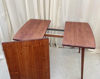 Extending extendable curved dining table, square, rectangular, wooden legs, solid wood, handmade, 90cm to 150cm.