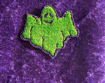 Green and purple ghost embroidered patch