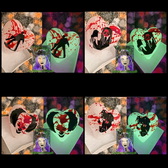 Glow in the dark horror heart ornaments