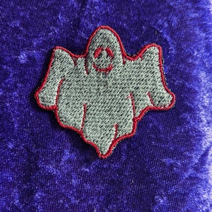 Silver and red ghost embroidered patch