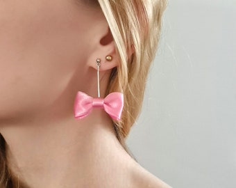 Coquette Jewelry Bow Earrings, Drop Bow Earrings, Satin Bow Earrings, Ribbon Bow Earrings, Cute Earrings, Various Colors, Pink Bow Earrings