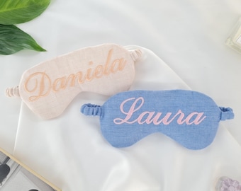 Embroidered Linen Sleep Mask, Custom Eye Mask, Personalized Sleeping Masks, Custom Gift For Bridesmaid, Bridal Eye Mask, Wedding Gift, Gift