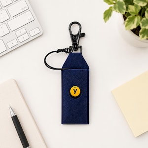 YubiKey Felt Case, YubiKey 5 NFC & 5C NFC Sleeve, Handmade Security Key Holder, Yubico Keychain Pouch Cover, Navy Gift for Him