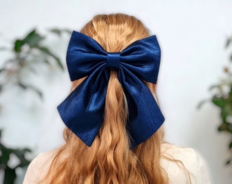 Blue Hair Bow, Elegant Hair Clip, Hair Accessories, Bow Hairtie, French Barrette Bow, Gifts for Her, Coquette Bow, Hair Grip,Ladies Hair Bow