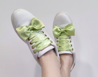 Light Green Shoelaces, Shoelaces with Bow, Satin Shoelaces, Shoelace Ribbons,Original Laces for Sneakers and Shoes,Shoe Strings,Gift for Her