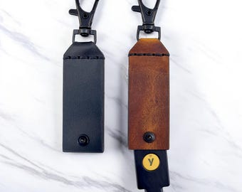 Yubikey Leather Kaychain Holder 5 NFC Flip Cover Security Key Protector Snap Hook Leather Keychain for Yubikey Fido Case