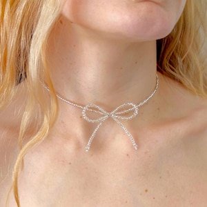 Beaded Bow Choker - Elegant Handmade Necklace, Delicate Beads, Crystal Accents, Coquette Jewelry