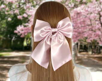 Pink Satin Hair Bow, Coquette Hair Bow, Hair Accessories, Large Hair Bows, Bow Hair Tie, Hair Grip, Elegant Hair Clip, French Barrette Bows