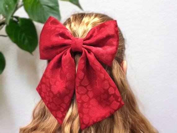 Haarspange Mit Großer Schleife, Vintage-Look, Französisches Band, Rot – Haarschmuck Für Damen