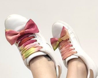 Colorful Shoelaces, Pink Shoelaces, Shoelace Ribbons, Laces with Bow, Satin Shoelaces, Fancy Laces, Wide Shoelace, Shoe Strings,Gift for Her