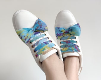 Colorful Shoelaces, Blue Shoelaces, Shoelace Ribbons, Shoelaces with Bow, Original Laces for Sneakers and Shoes, Fancy Laces, Gift for Her