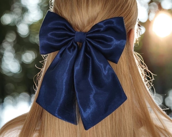 Audrey Toile Medium Bow Hairband in Blue