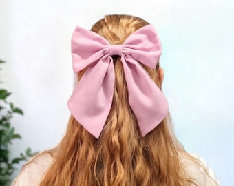 Pink Hair Bow, Hair Accessories, Large Hair Bow, French Barrette Bow, Bow Hair Tie, Hair Clip, Gift for Her, Coquette Bow