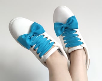 Blue Shoelaces, Shoelace Ribbons, Shoelaces with Bow, Shoe Strings, Cute Shoelaces, Wide Shoelace, Original Laces for Sneakers and Shoes