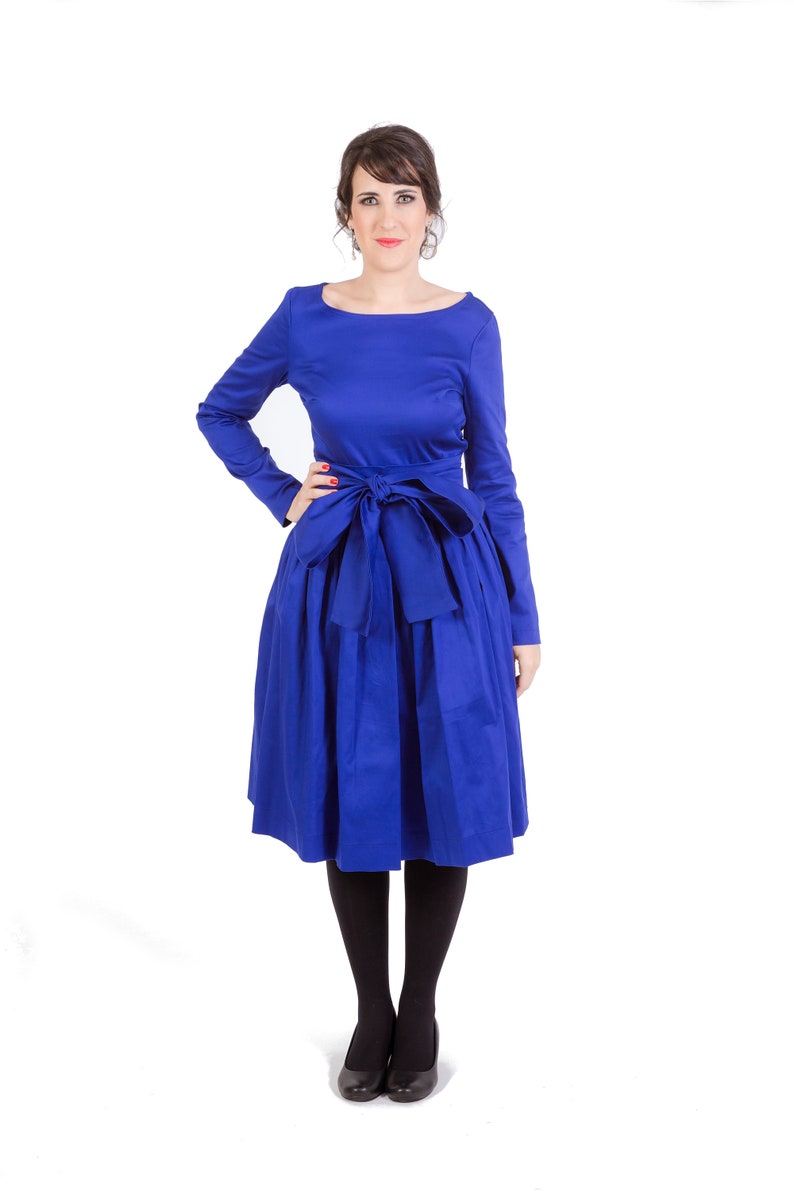 Womens Dress Short Dress Midi Dress Navy Blue Dress Round - Etsy