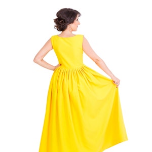 Womens Dress, Long Dress, Maxi Dress, Yellow Dress, Sleeveless Dress, Round Neck Dress, Pleated Dress, Party Dress, Evening Dress image 4