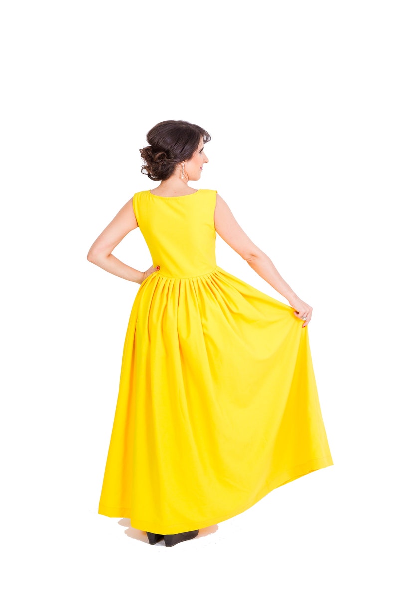 Womens Dress, Long Dress, Maxi Dress, Yellow Dress, Sleeveless Dress, Round Neck Dress, Pleated Dress, Party Dress, Evening Dress image 4