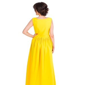 Womens Dress, Long Dress, Maxi Dress, Yellow Dress, Sleeveless Dress, Round Neck Dress, Pleated Dress, Party Dress, Evening Dress image 3