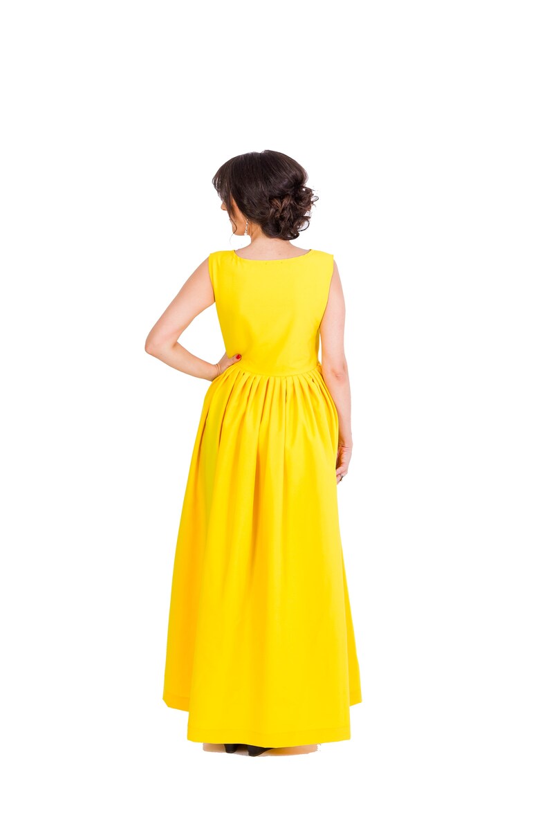 Womens Dress, Long Dress, Maxi Dress, Yellow Dress, Sleeveless Dress, Round Neck Dress, Pleated Dress, Party Dress, Evening Dress image 3
