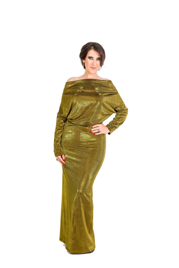 Womens Dress Long Dress Maxi Dress Golden Dress Cowl Neck | Etsy