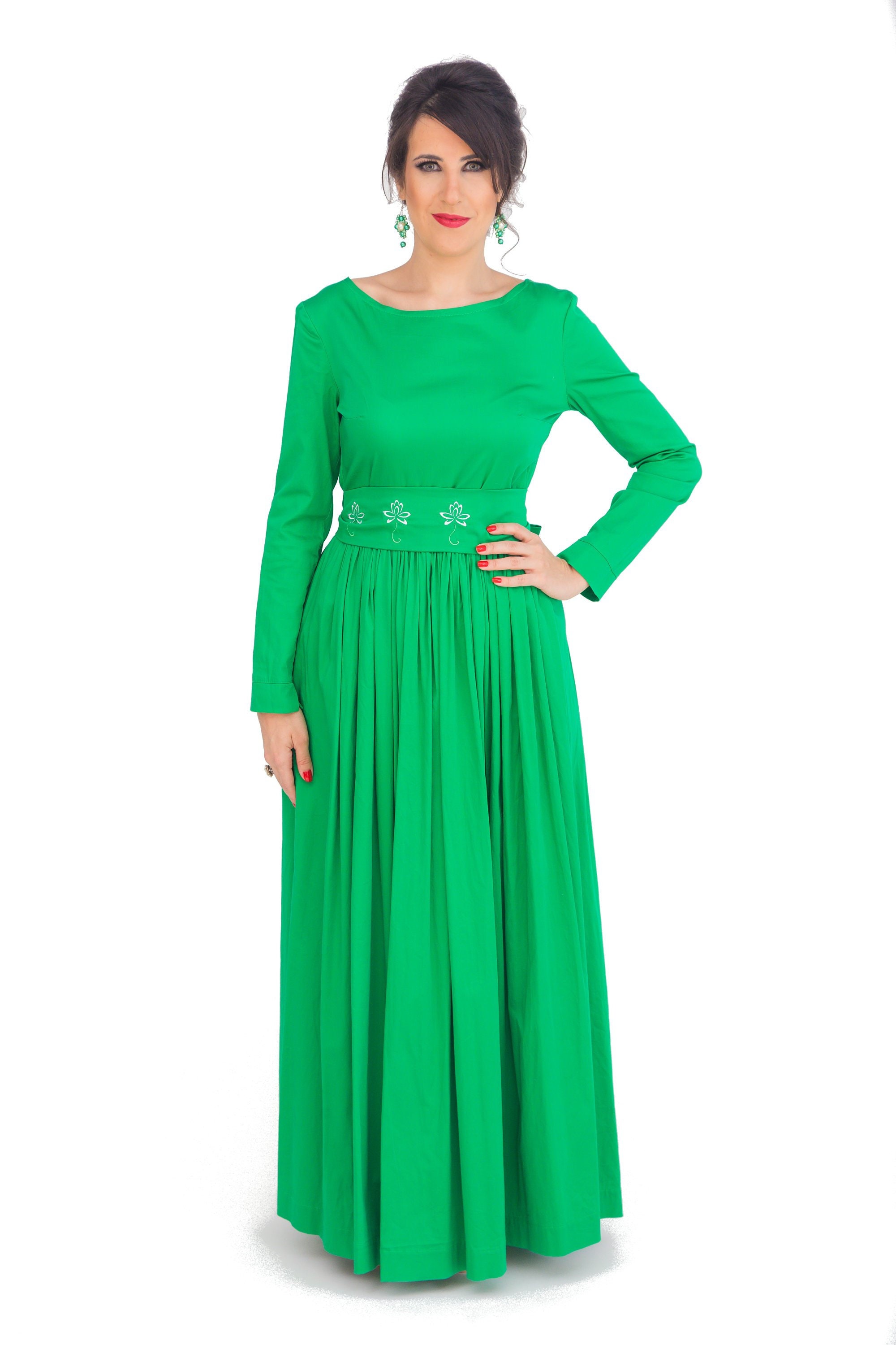 Womens Dress Long Dress Maxi Dress Green Dress Round Neck | Etsy
