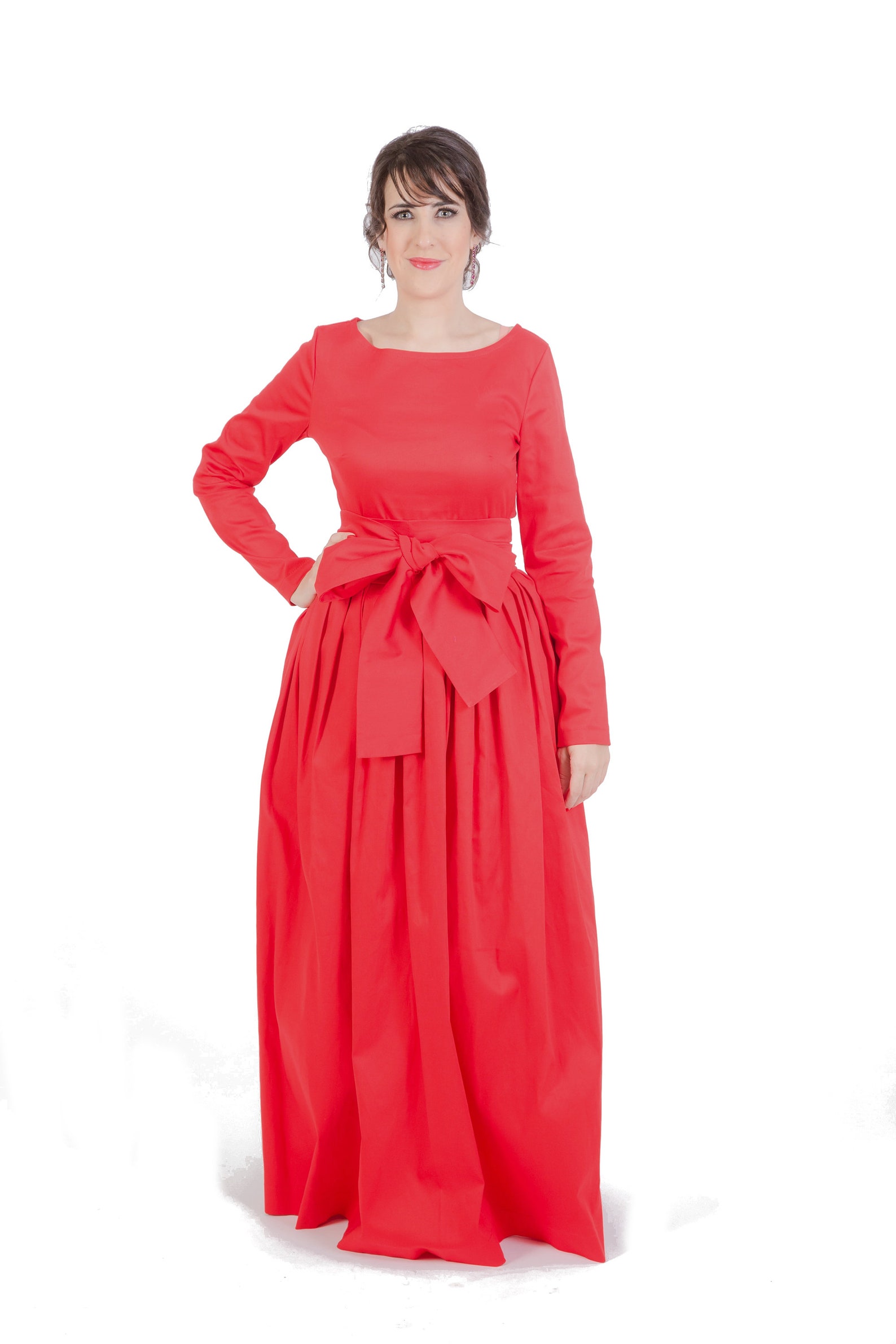 Womens Dress Long Dress Maxi Dress Red Dress Round Neck - Etsy