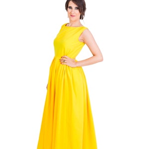 Womens Dress, Long Dress, Maxi Dress, Yellow Dress, Sleeveless Dress, Round Neck Dress, Pleated Dress, Party Dress, Evening Dress image 5