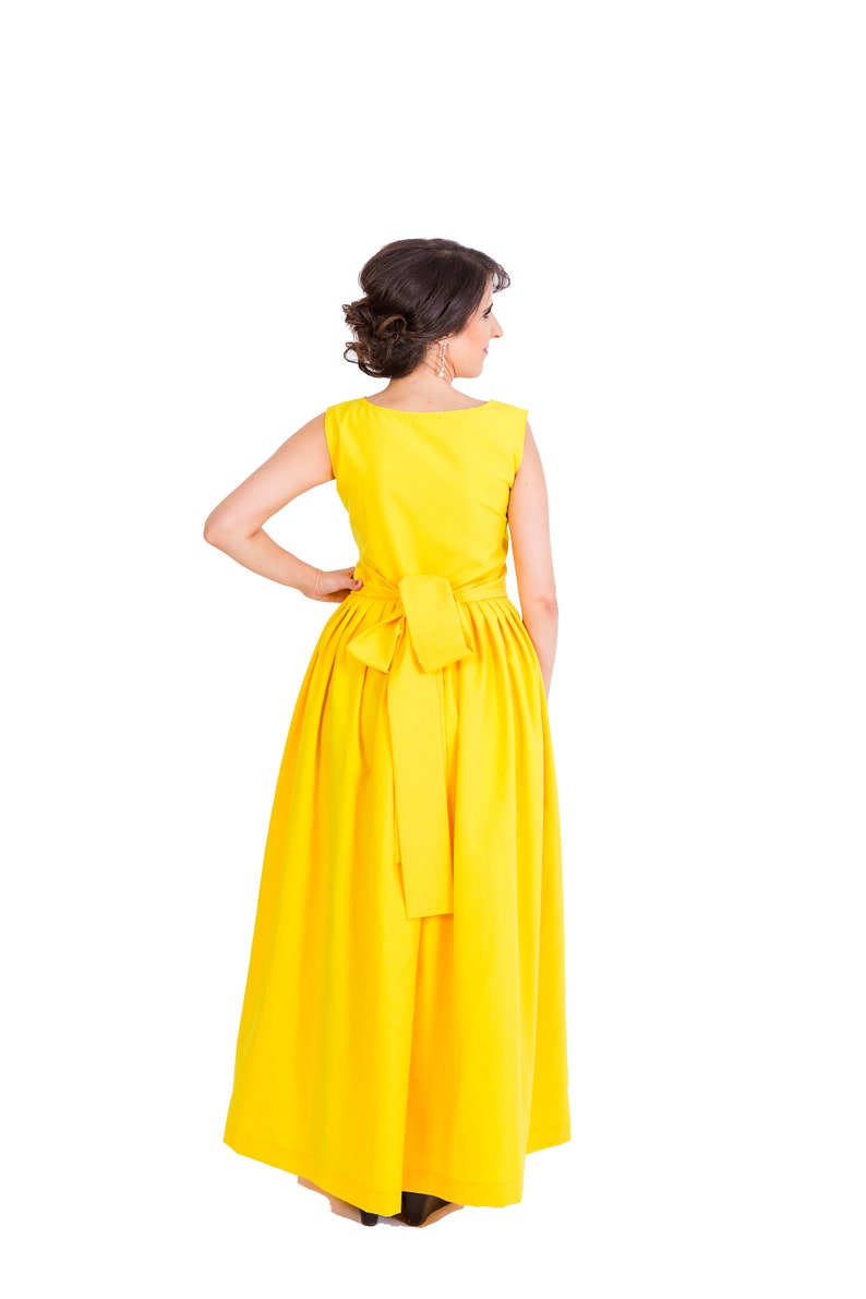 Womens Dress, Long Dress, Maxi Dress, Yellow Dress, Sleeveless Dress, Round Neck Dress, Pleated Dress, Party Dress, Evening Dress image 7