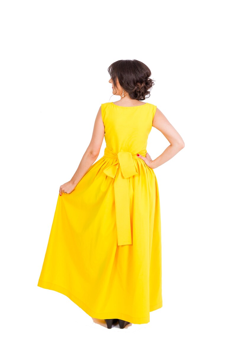 Womens Dress, Long Dress, Maxi Dress, Yellow Dress, Sleeveless Dress, Round Neck Dress, Pleated Dress, Party Dress, Evening Dress image 6