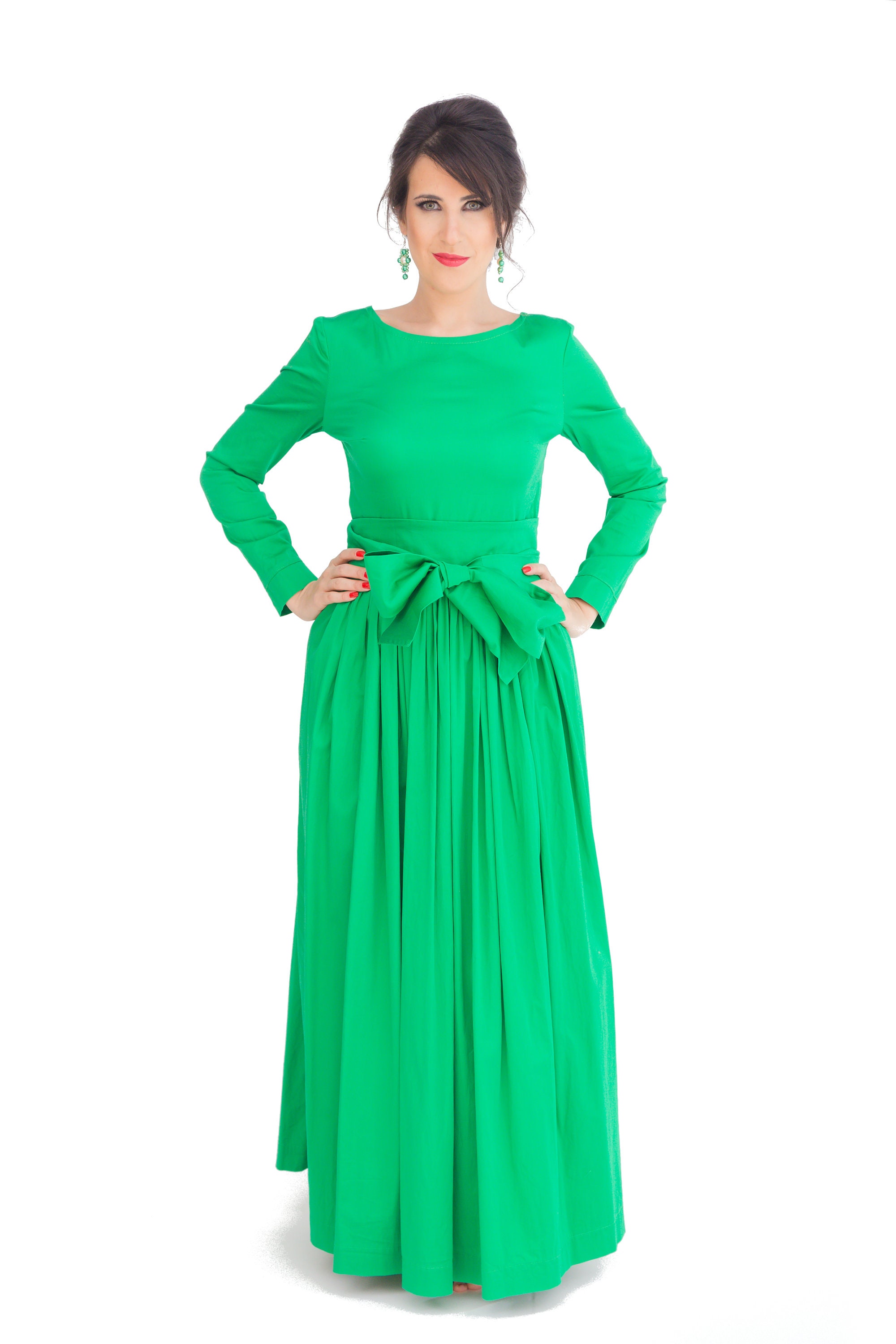 Womens Dress Long Dress Maxi Dress Green Dress Round Neck - Etsy