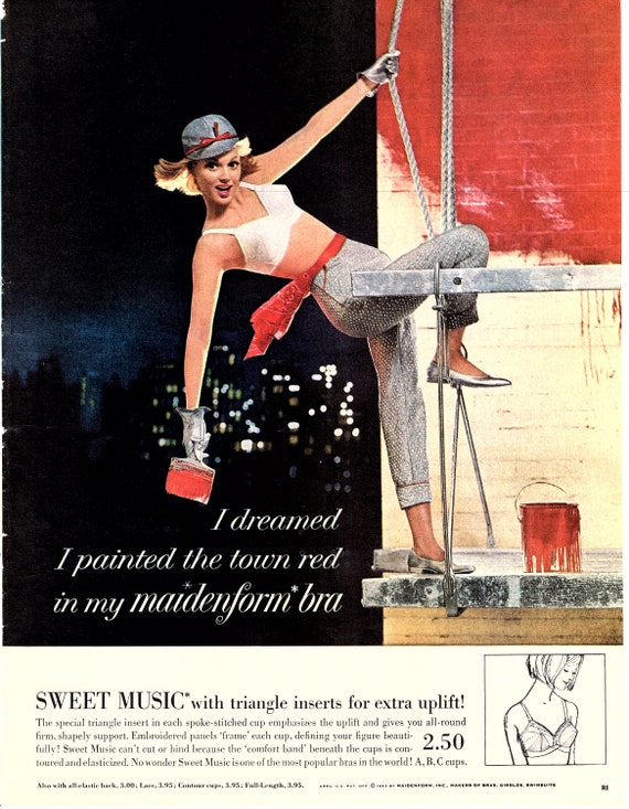 1963 vintage lingerie ad - maidenform bra - i dreamed i painted the town  red.