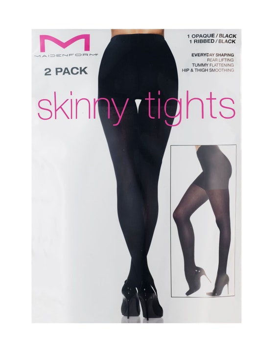 Maidenform Women's Skinny Opaque black Ribbed Tights 2-pack 