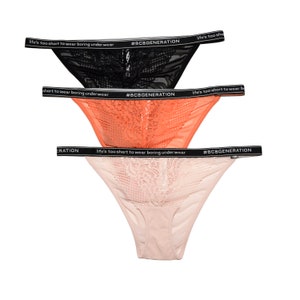 Bcbgeneration bcbg women's lace string bikini panty 3-pack - life is too short underwear