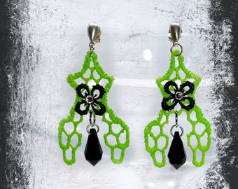 Green Fairy - Handmade earrings made of real lace