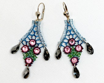 Crystal Diamonds - Handmade earrings made of real lace