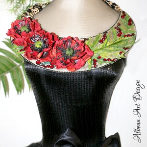 Floral triplet Handmade leather necklace with poppies image 4