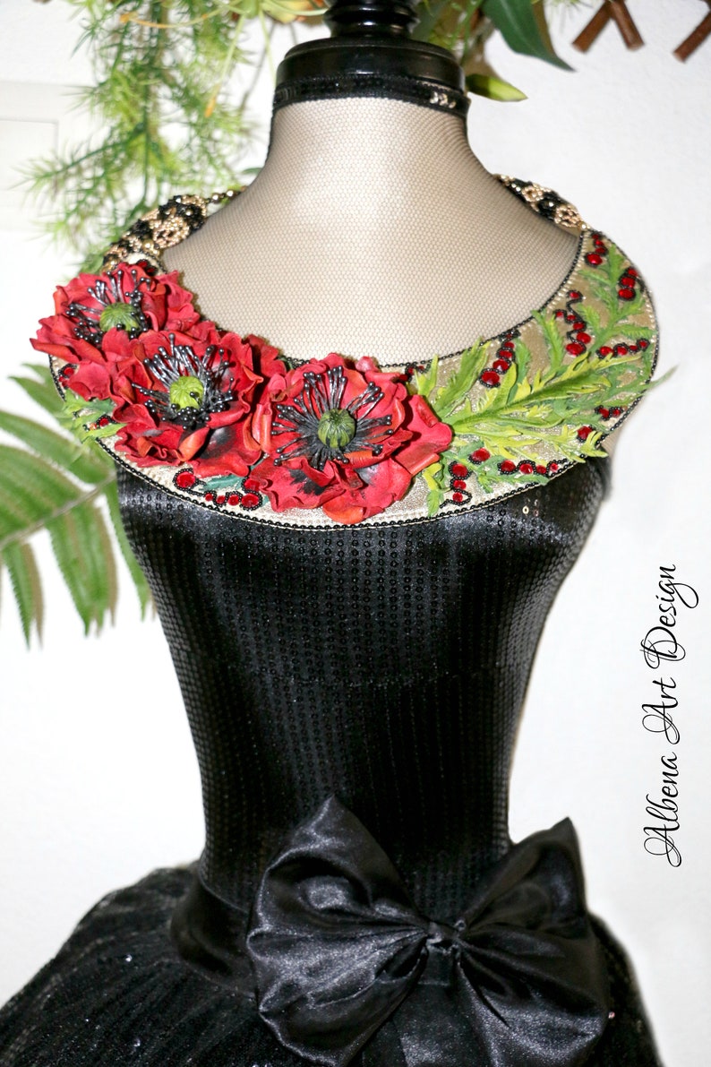 Floral triplet Handmade leather necklace with poppies image 4