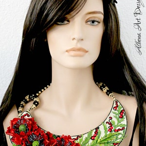 Floral triplet Handmade leather necklace with poppies image 7