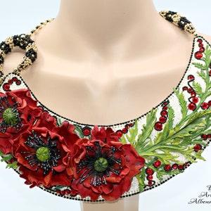 Floral triplet Handmade leather necklace with poppies image 10