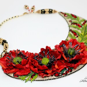 Floral triplet Handmade leather necklace with poppies image 8