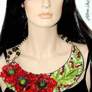 Floral triplet Handmade leather necklace with poppies image 2
