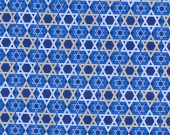 Jewish Fabric, Festival of Lights, Quilters Cotton Face Mask, Royal Blue, Judaica fabric, by the half yard, Star of David no.804
