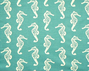 Coastal Blue Fabric, Sea Horse, Turquoise Blue Fabric, Teal, Fabric by the yard, Cotton fabric, Premier Prints, Slub Cotton, Beach Decor 622